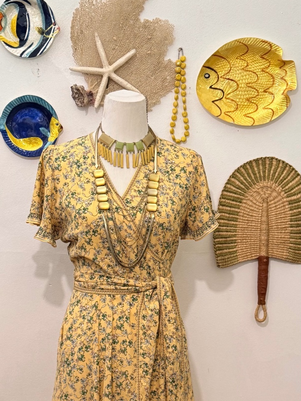 Flattering Yellow, Floral, V-neck True Wrap Dress. Max Studio. SZ Small.